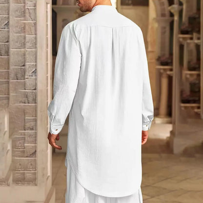 Men's Islamic Cotton Linen Shirt - Stand Collar Kurta Robe