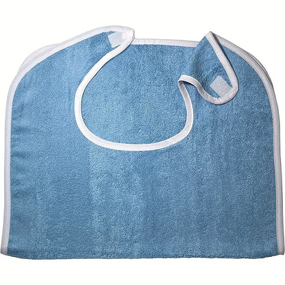 1pcs Adjustable High-End Adult Bib for Elderly and Disabled - Thick Flannel Cloth Protective Cover - Machine Washable - Blue