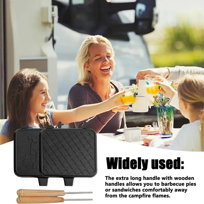 Portable Double-Sided Grilled Cheese Maker with Wooden Handle
