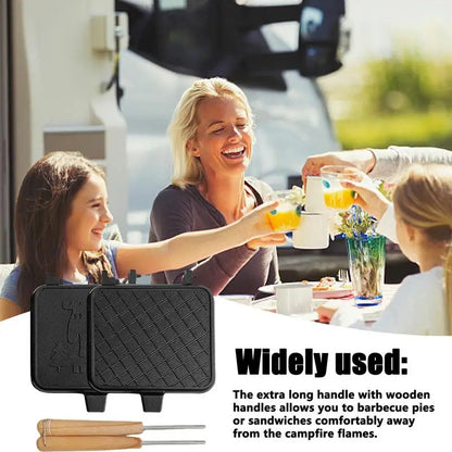 Portable Double-Sided Grilled Cheese Maker with Wooden Handle