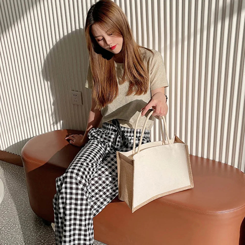 Burlap Jute Tote Bag - Vintage Reusable Grocery