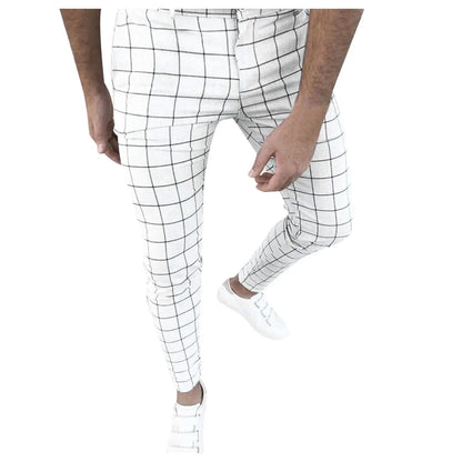 Spring Men Pencil Pants - Slim Fit Plaid Print Trousers