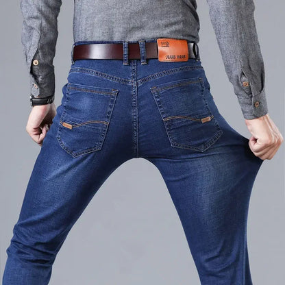 Spring Men's Slim-Fit Denim Pants - Black & Blue Classic Jeans