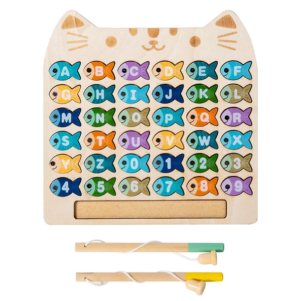 Kids Wooden Fishing Game Toys Gifts Early Education Alphabet Numeric