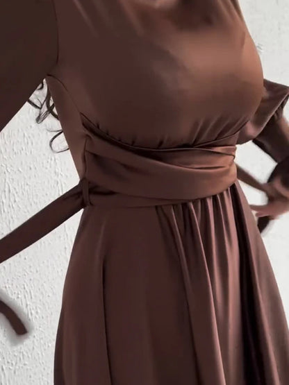Lotus Leaf Sleeve Satin Abaya Long Dress - Ramadan Party Dress