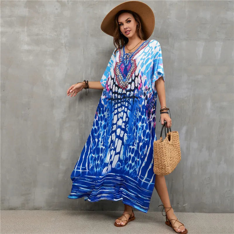 Women's Plus Size Kaftan Dress: Maxi Caftan Beach Cover Up & Summer Loungewear