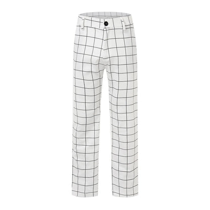 Spring Men Pencil Pants - Slim Fit Plaid Print Trousers