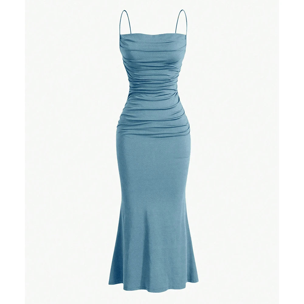 Women's Mermaid Hem Maxi Dress - Slim Fit Spaghetti Strap Party Dress