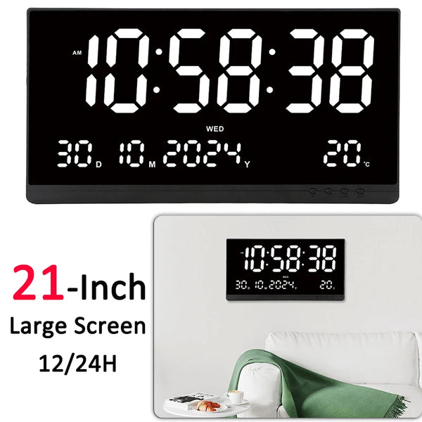 21 Inch Large Digital Wall Clock USB Powered Time Calendar 12 24h