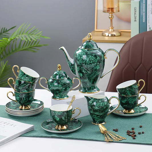 Green Gold Inlay Bone China Tea Set