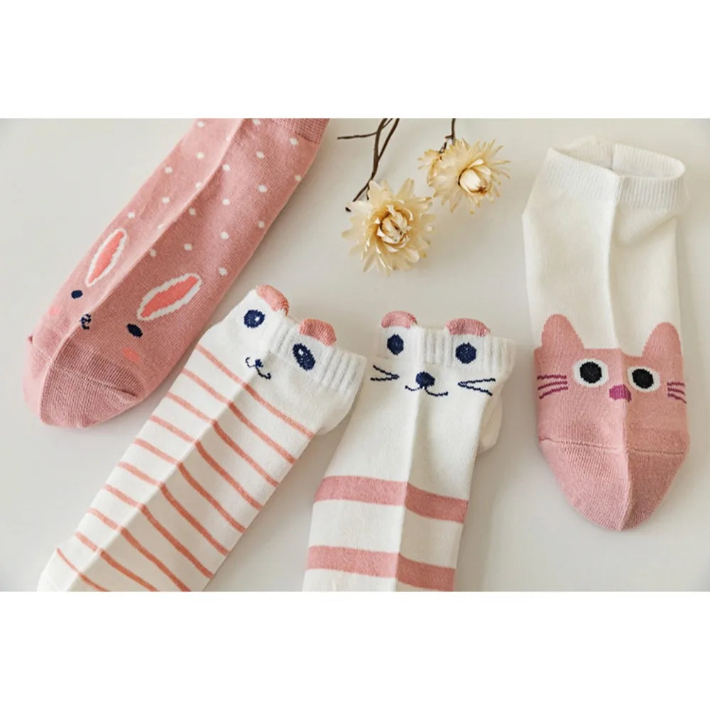 Women's Pink Cute Rabbit Socks - Spring Summer Cotton Socks