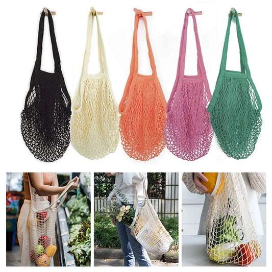 Portable Reusable Grocery Bags - Cotton Mesh String Shopping Tote