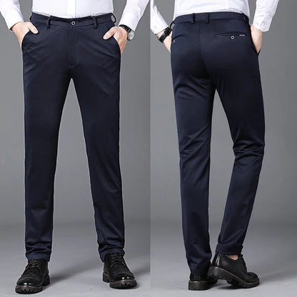 Spring Autumn Business Dress Pants - Elastic Waist Frosted Fabric Trousers