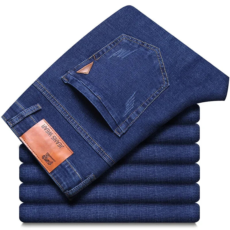 Spring Men's Slim-Fit Denim Pants - Black & Blue Classic Jeans