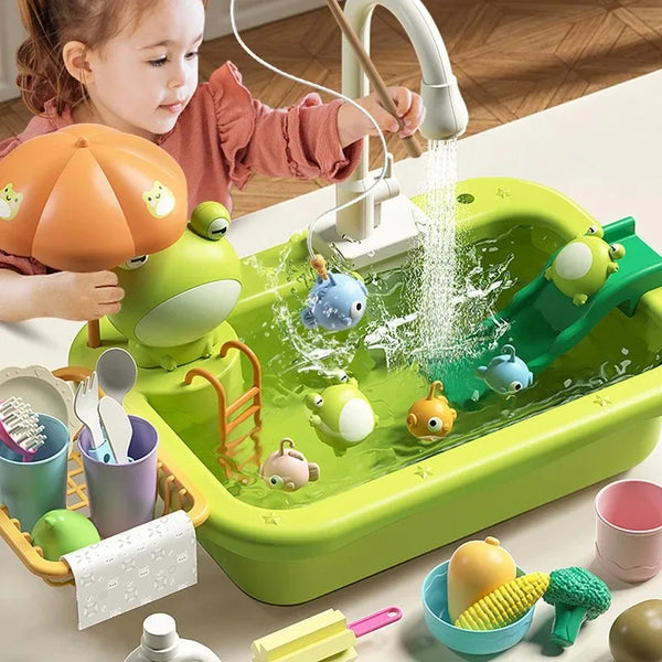 Kids Kitchen Sink Toys Electric Dishwasher Playing Toy With Running