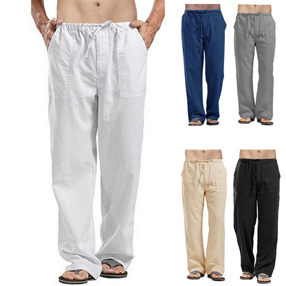 Men's Summer Loose Long Pants - Elastic Waist Drawstring Trousers