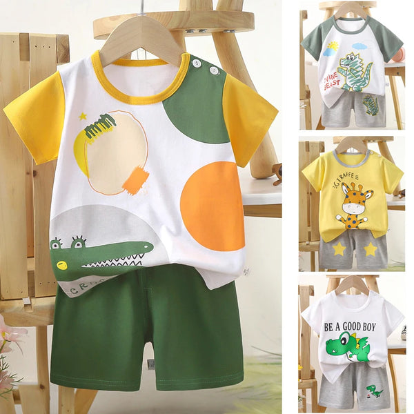 1 Sets Pure Cotton Kids Cartoon Clothing Summer Baby Fashion Short