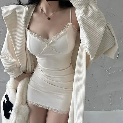 Hot Girl Lace Suspender Dress - Spring Summer Low Collar Hip Skirt