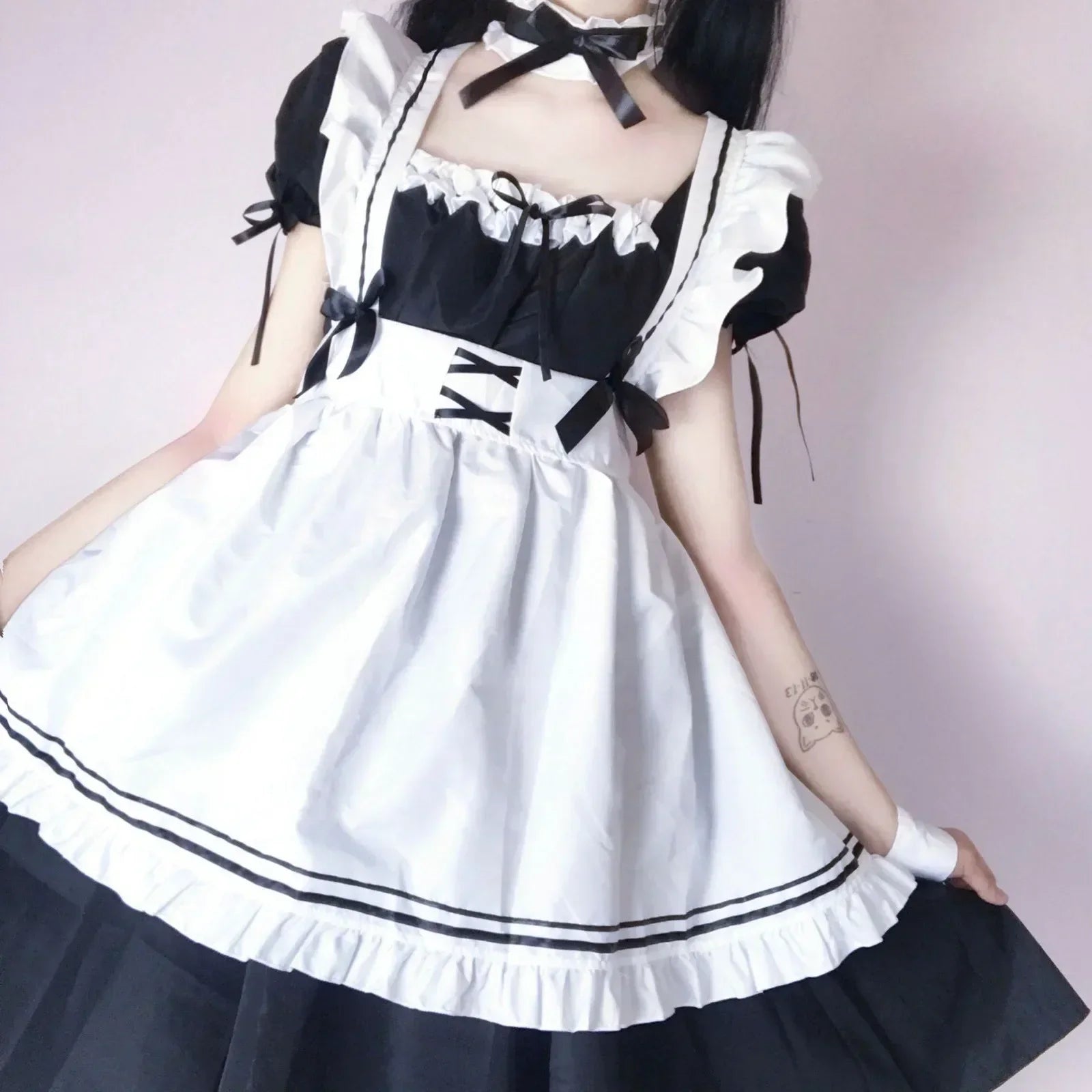 Black Pink Lolita Maid Costume - Cute Girls Women Cosplay Outfit