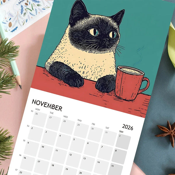 Cats Themed Wall Calendar Illustration Cute