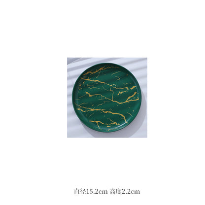 European Marbled Ceramic Plate with Gold Rim