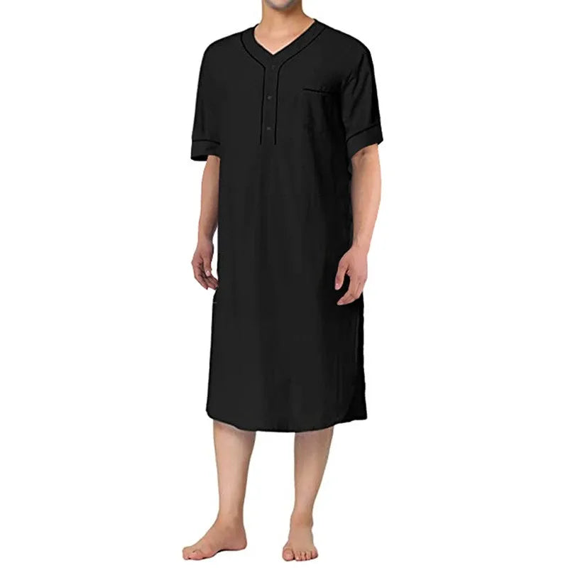Men's Casual Long Sleeve V-neck Pajamas | Loose Fit Premium Homewear Nightgown