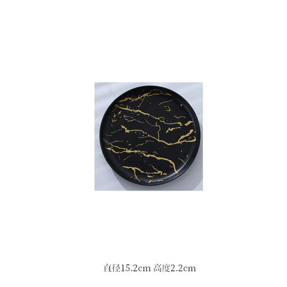 European Marbled Ceramic Plate with Gold Rim