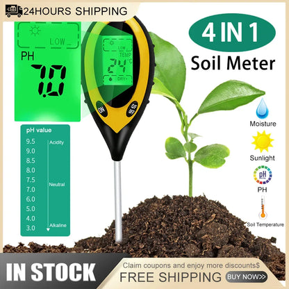 4-in-1 Soil PH Meter | Moisture, Temperature, Sunlight Tester