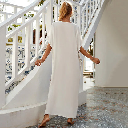 Women's Plus Size Kaftan Dress | Embroidered Caftan Maxi Loungewear & Swimsuit Cover Up