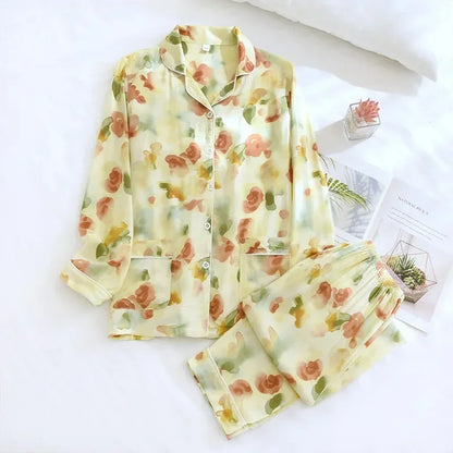 Viscose Long-Sleeved Trousers Ladies Pajamas Suit