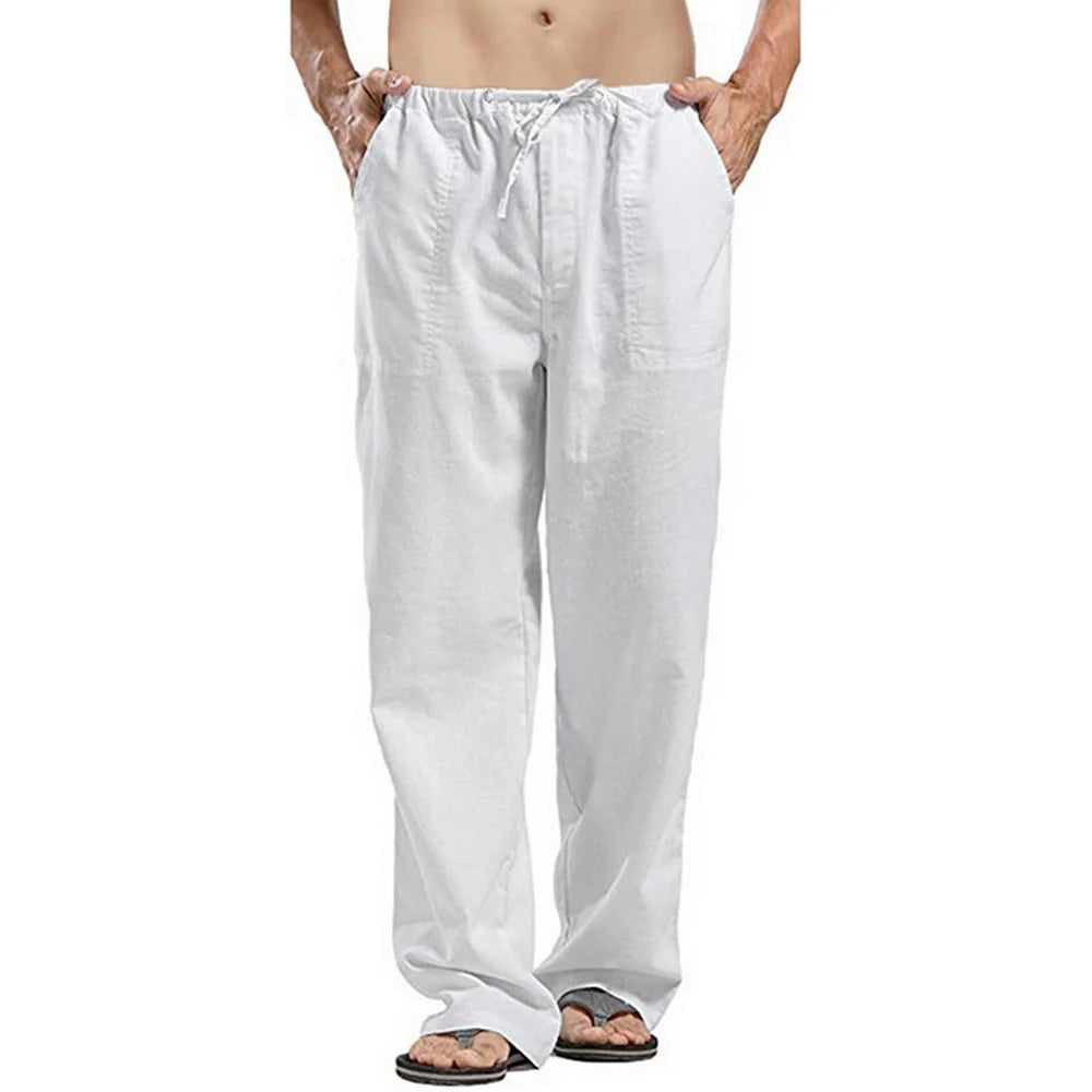 Men's Summer Loose Long Pants - Elastic Waist Drawstring Trousers