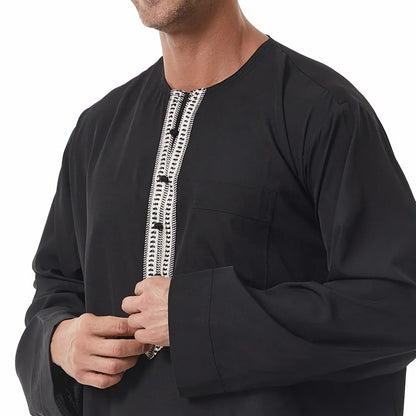 Men's Embroidered Islamic Thobe (Jubba/Dishdasha) | Saudi Arabic Long Sleeve Robe