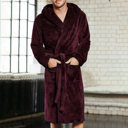 Men's Grey Thick Warm Bathrobe - Winter Flannel Lounging Suit