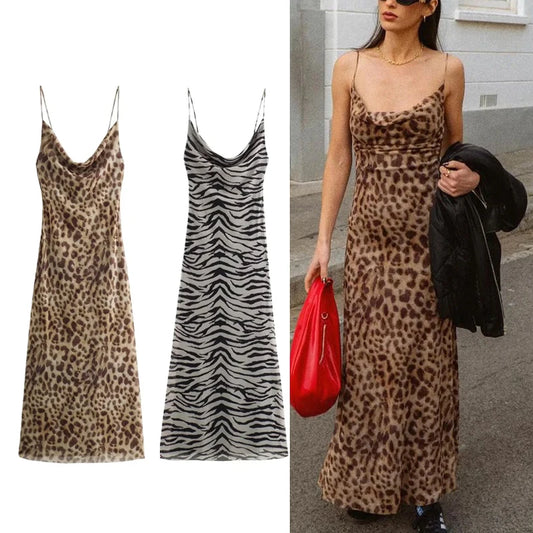 TRAF Leopard Tulle Dress - Zebra Print Sleeveless Midi Dress
