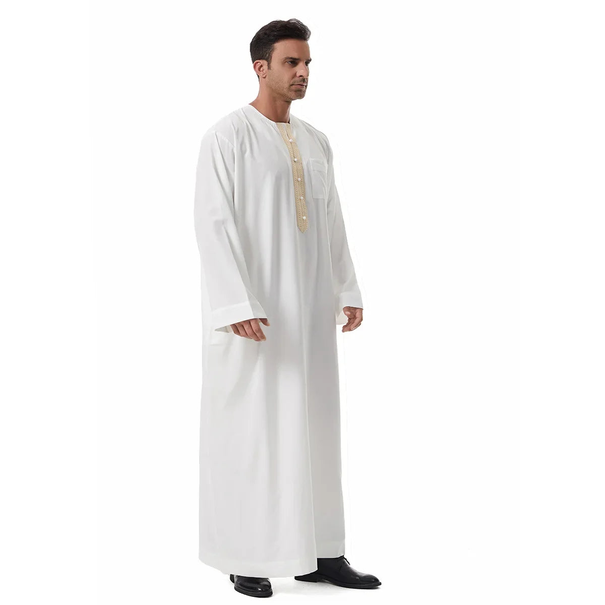 Men's Embroidered Islamic Thobe (Jubba/Dishdasha) | Saudi Arabic Long Sleeve Robe