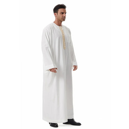 Men's Embroidered Islamic Thobe (Jubba/Dishdasha) | Saudi Arabic Long Sleeve Robe