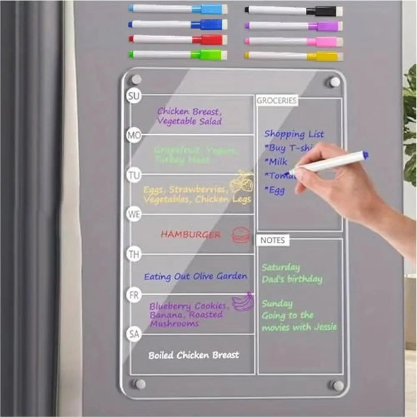Reusable Fridge Weekly Calendar Transparent Multifunctional Erasable