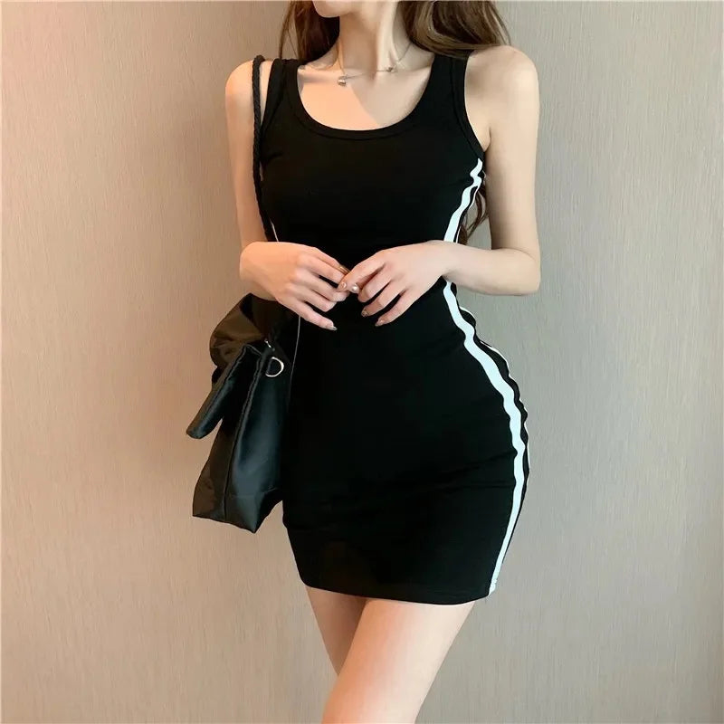 Women Casual Sheath Dress - Spaghetti Strap Sleeveless Slim Fit