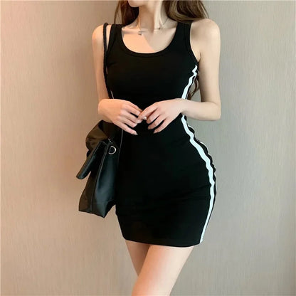 Women Casual Sheath Dress - Spaghetti Strap Sleeveless Slim Fit