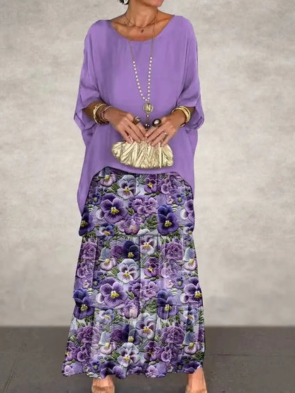 Women's Elegant Bat Sleeve Long Dress - Plus Size Robe