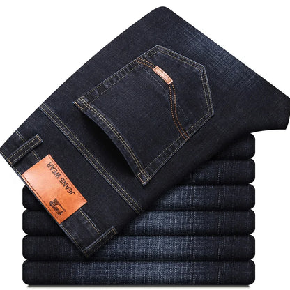 Men's Stretch Jeans - Slim Straight Fit Black & Blue Trousers