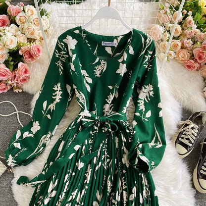 Women's Vintage Floral Print Long Dress - Elegant Spring & Autumn Party Robe
