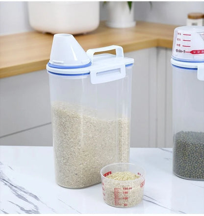 Rice Storage Canister with Measuring Cup | Moisture & Insect Proof