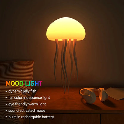 Cartoon Jellyfish Night Light - RGB Gradient LED Lamp with Voice Control