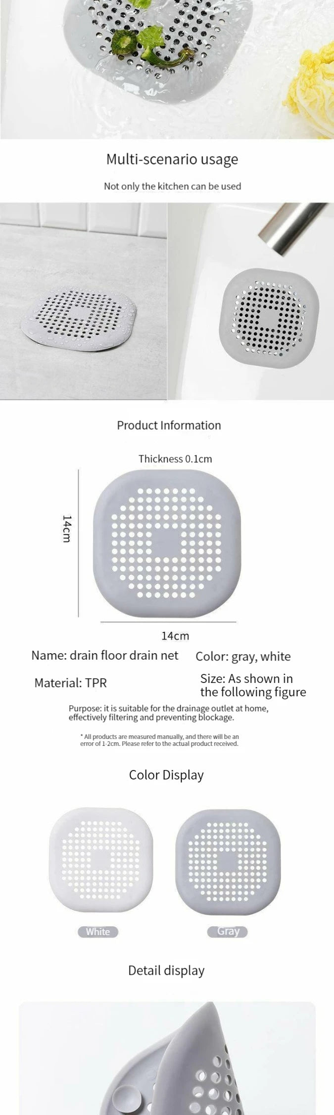 Anti-Clogging Drain Mat – Suction Cup Hair Filter for Kitchen & Bath