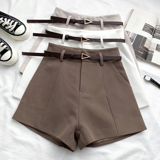 ITOOLIN Casual Women's Shorts - A-line High Waist Belted Vintage Trousers