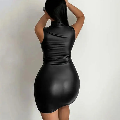 Sexy Sleeveless PU Leather Bodycon Mini Dress