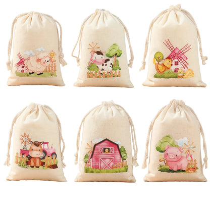 Burlap Bags Farm Animal Gift Drawstring Bags - Jute Pouches