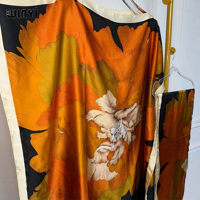 African Women Dashiki Dress with Scarf | Boho Print Maxi Loose Dubai Abaya