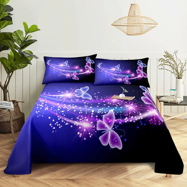 Purple Bedding Set Bed Sheet Linens Pillow Case Queen King Size